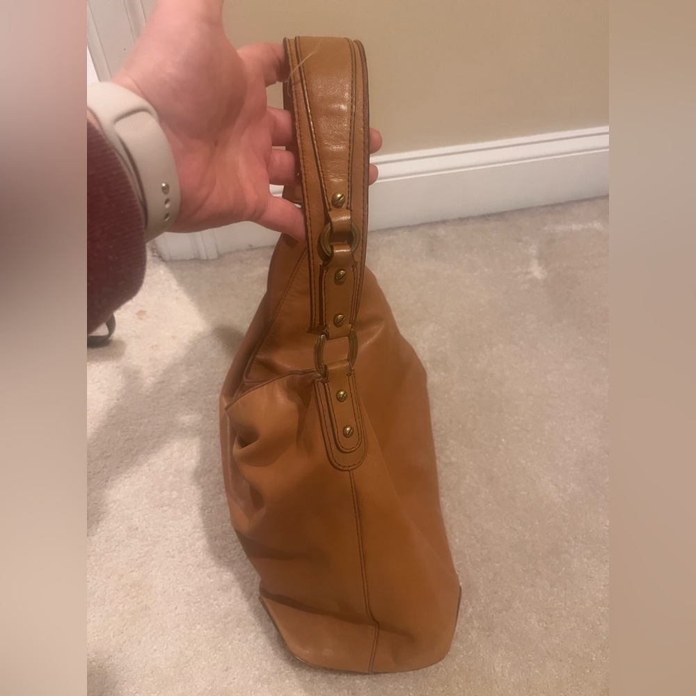 Coke Haan equestrian detail cognac leather shoulder bag